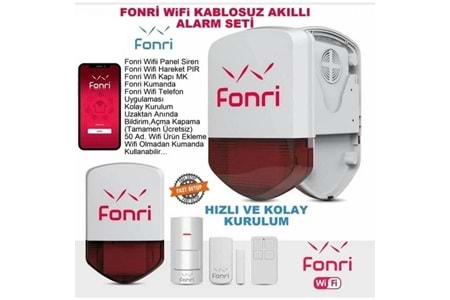 FONRI 1G KABLOSUZ ALARM SETİ ( Dış siren ve Ana Panel Birarada, Hareket sensörü, Kapı pencere sensörü ve Uzaktan kumanda )
