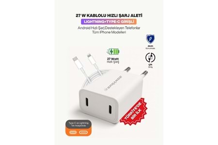 SPRANGE PLT-27 27W USB-L / USB-C PD Şarj Başlık Lightning – USB-C Data & Şarj Kablo