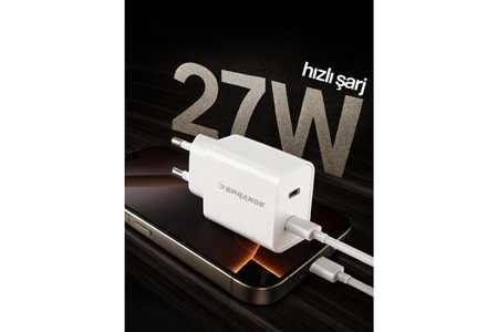 SPRANGE PLT-27 27W USB-L / USB-C PD Şarj Başlık Lightning – USB-C Data & Şarj Kablo