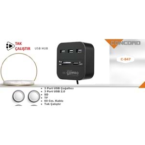 USB 2.0 3 PORT HUB + HAFİZA KART OKUYUCU CONCORD C-847