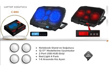 DÖRT FANLI STANDLI LAPTOP SOĞUTUCU BLUE C-884