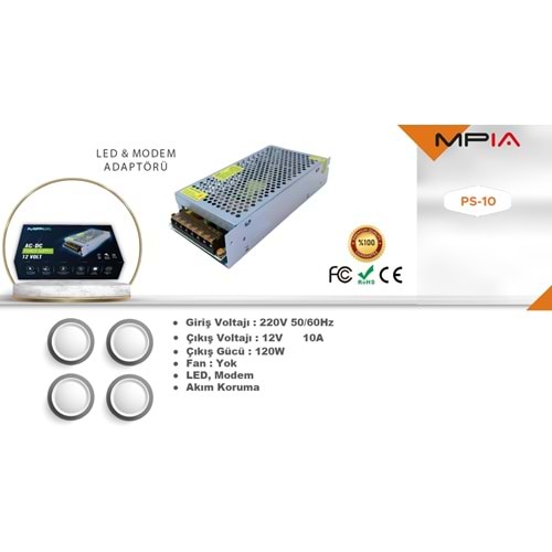 12V 10A ADAPTÖR LED KAMERA ADAPTÖR PS-10 MPİA