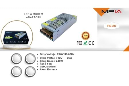 12V 20A ADAPTÖR LED KAMERA ADAPTÖR PS-20 MPİA