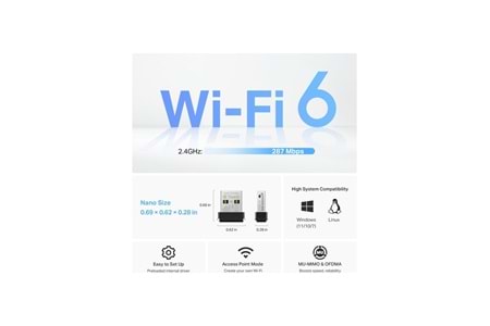 TP-LİNK ARCHER TX1U 300MBPS 2.4GHZ Wİ-Fİ 6 USB ADAPTÖR