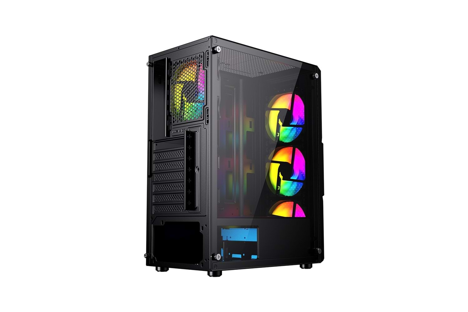 OYUNCU KASA USB 3.0, ATX Mesh Panel, Dahili 4 RGB Fanlı (3 Ön 1 Arka) , Siyah Oyuncu Kasası (PSU yok) GameBooster