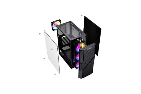 OYUNCU KASA USB 3.0, ATX Mesh Panel, Dahili 4 RGB Fanlı (3 Ön 1 Arka) , Siyah Oyuncu Kasası (PSU yok) GameBooster