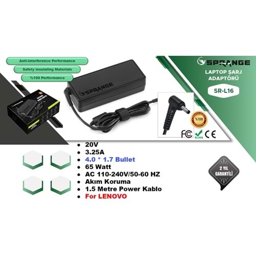 LENOVO İNCE UÇ 4.0*1.7 20V 3.25A SR-L16 SPRANGE