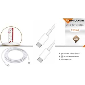 SPRANGE STPD TYPE-C TO TYPE-C KABLO 5A 1M T-VİTALE VITALE
