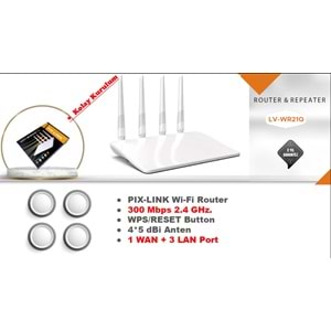 PIX-LINK LV-WR21Q 4 ANTENLI WI-FI 300 MBPS 2.4 GHZ WISP-REPEATER-ACCES POINT-ROUTER
