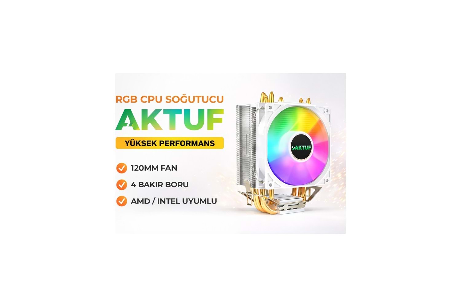 AKTUF AK4X RAİNBOW 4 BAKIR BORULU AMD/İNTEL KULE TİPİ YÜKSEK İŞLEMCİ SOĞUTUCUSU BEYAZ