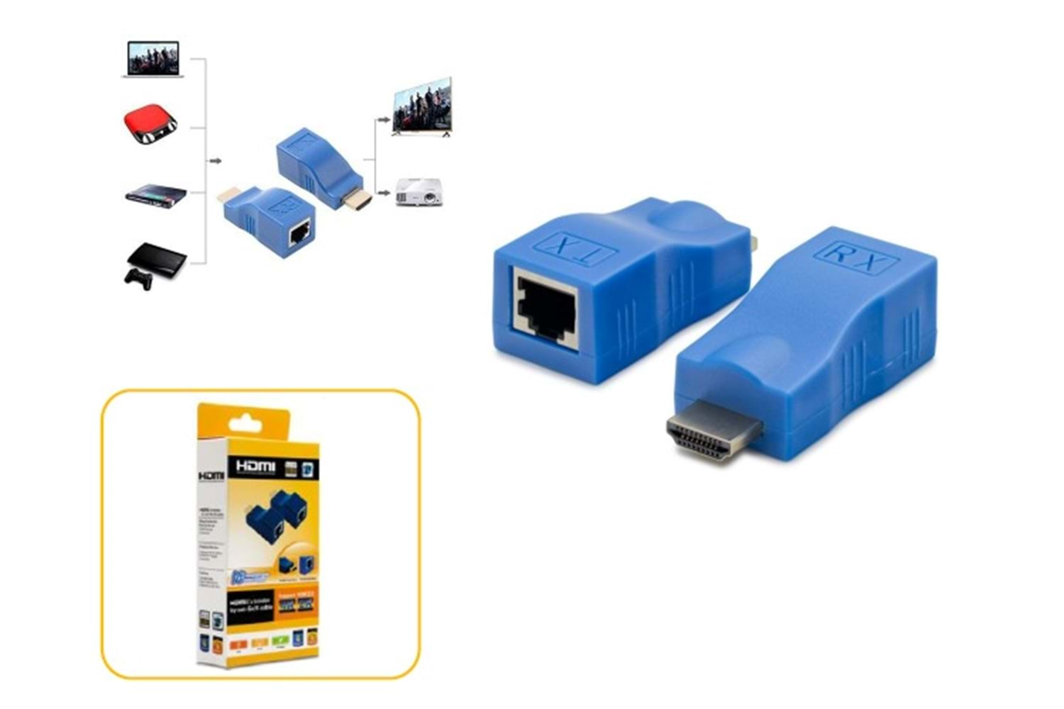 HDMI UZATMA EXTENDER HDMI Kablo Yerine 60 M Ethernet Kablo 5V 2A