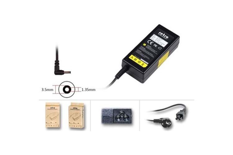 19V 3.42A 3.5*1.35 GRUNDİG - ACER - CASPER İNCE UÇ YENİ NESİL NOTEBOOK ADAPTÖR ( MATE) GR001