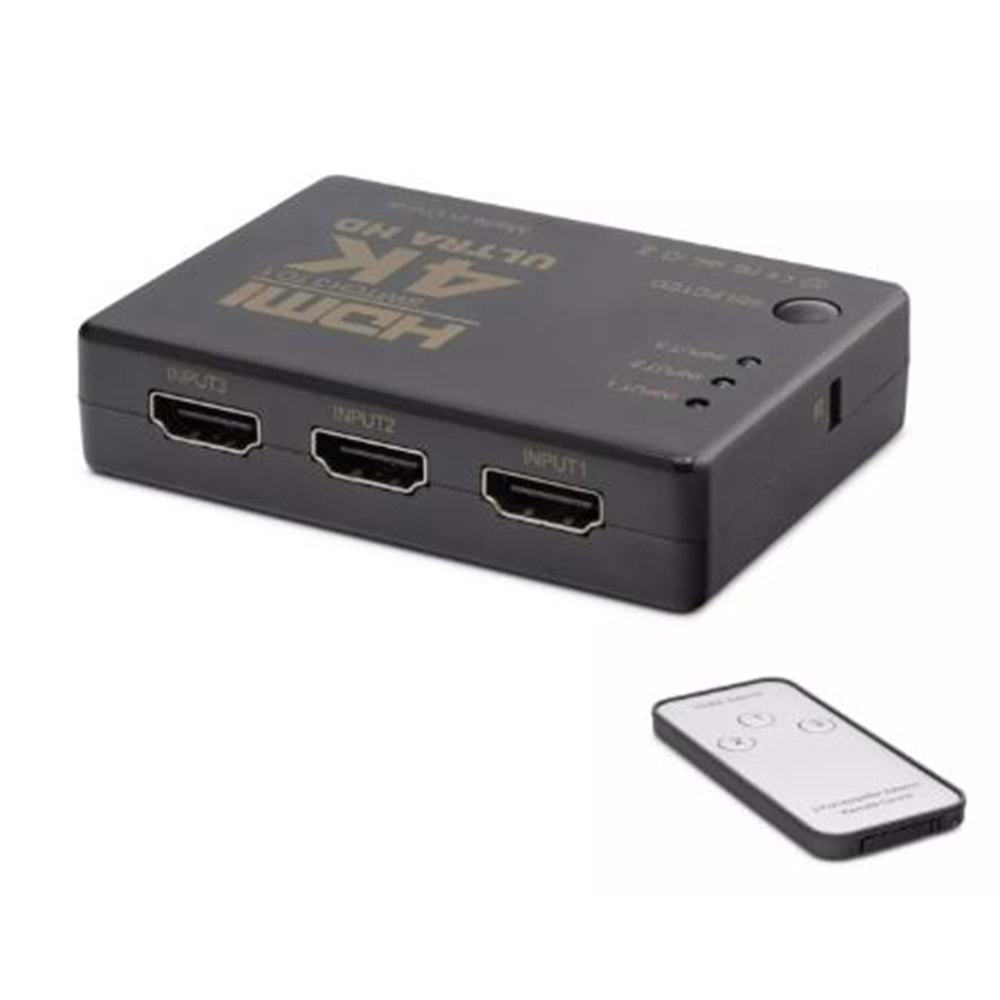 HADRON HDX1308 HDMI SWİTCH 3 GİRİŞ 1 ÇIKIŞ 4K KUMANDALI 3 PORT