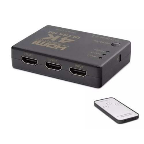 HADRON HDX1308 HDMI SWİTCH 3 GİRİŞ 1 ÇIKIŞ 4K KUMANDALI 3 PORT