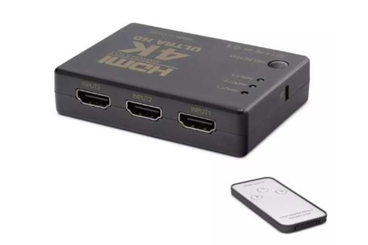 HADRON HDX1308 HDMI SWİTCH 3 GİRİŞ 1 ÇIKIŞ 4K KUMANDALI 3 PORT