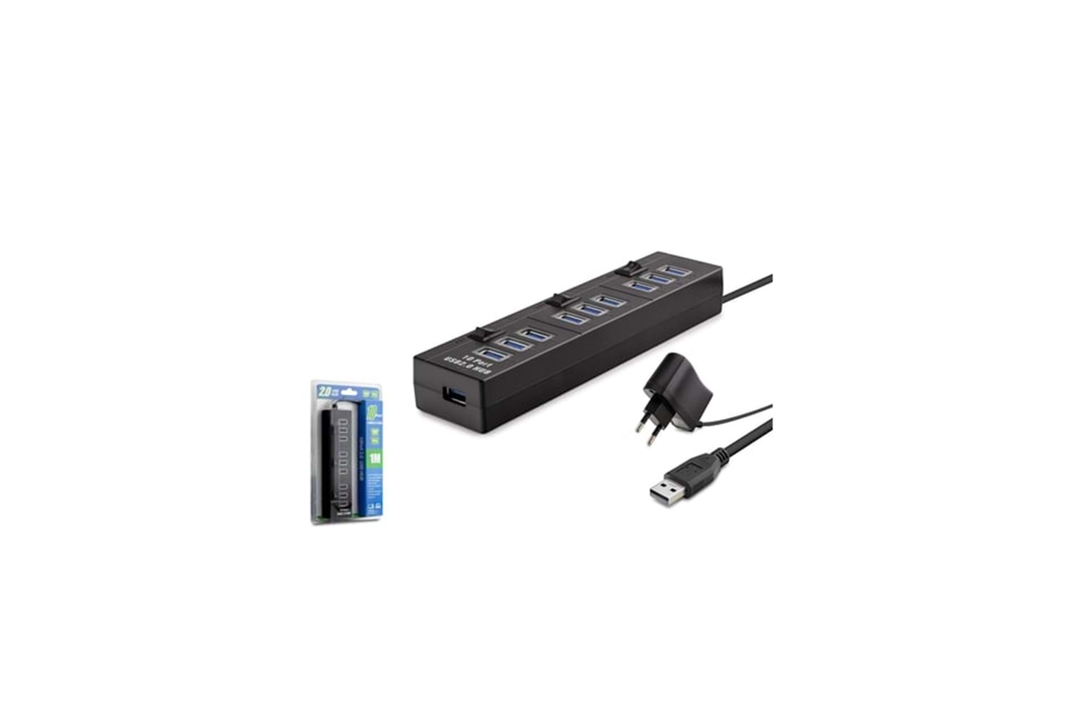 HADRON HDX7005 USB HUB 10*USB GÜÇ ADAPTÖRLÜ 10IN1 1M SİYAH