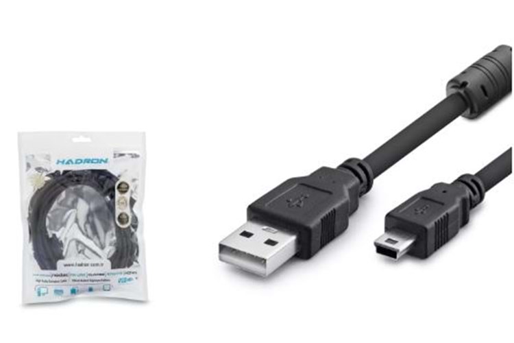 Hadron Hd7523 Usb Mini V3/5Pin To Usb Kablo 3M Siyah
