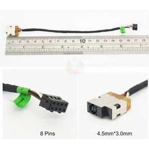 HP 15-G / 15-R /15-H / 15-R000 / 15-D / 15-E / 15-N / HP 250 G3 / HP 255 G3 HP 256 G3 Serisi HP 250 255/ 256 G3 / 15-G / 15-H / 15-R UZUN KABLOLU DC POWER JACK ( 8 PİN / 4.5*3.0 MAVİ UÇ ) ( GÖRSEL TEYİT ALINIZ. )