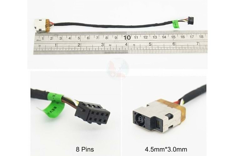 HP 15-G / 15-R /15-H / 15-R000 / 15-D / 15-E / 15-N / HP 250 G3 / HP 255 G3 HP 256 G3 Serisi HP 250 255/ 256 G3 / 15-G / 15-H / 15-R UZUN KABLOLU DC POWER JACK ( 8 PİN / 4.5*3.0 MAVİ UÇ ) ( GÖRSEL TEYİT ALINIZ. )