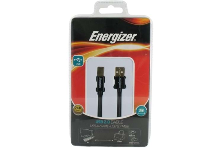 3 METRE ENERGİZER USB 2.0 24K GOLD PLATED 480Mbps YAZICI KABLOSU