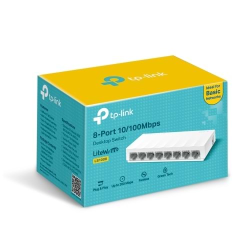 TP-LINK LS1008 8 PORT 10/100 YONETILEMEZ PLASTIK KASA SWITCH