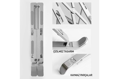 NOTEBOOK STAND AYARLANABİLİR , SİLİKON KAYDIRMAZ TABAN ALÜMİNYUM