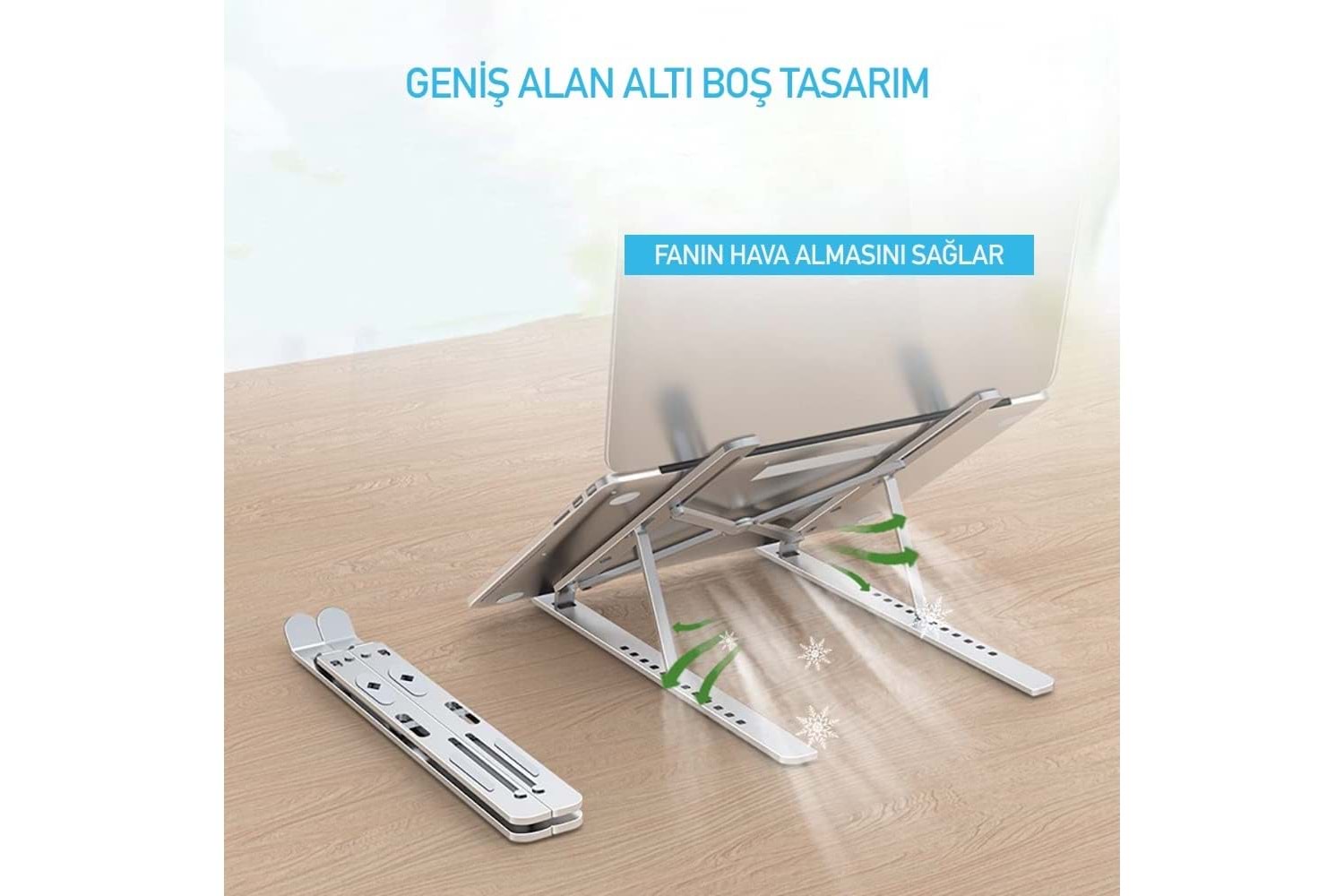 NOTEBOOK STAND AYARLANABİLİR , SİLİKON KAYDIRMAZ TABAN ALÜMİNYUM