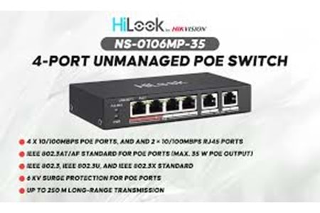 HİLOOK 4 PORT PoE, 35W, +2 PORT