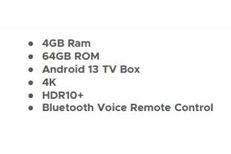 SHOMI 4K ULTRA HD ANDROİD TV BOX 4GB RAM 64 GB HAFIZA(ANDROİD 13 İŞLETİM SİSTEMİ)SHSB3