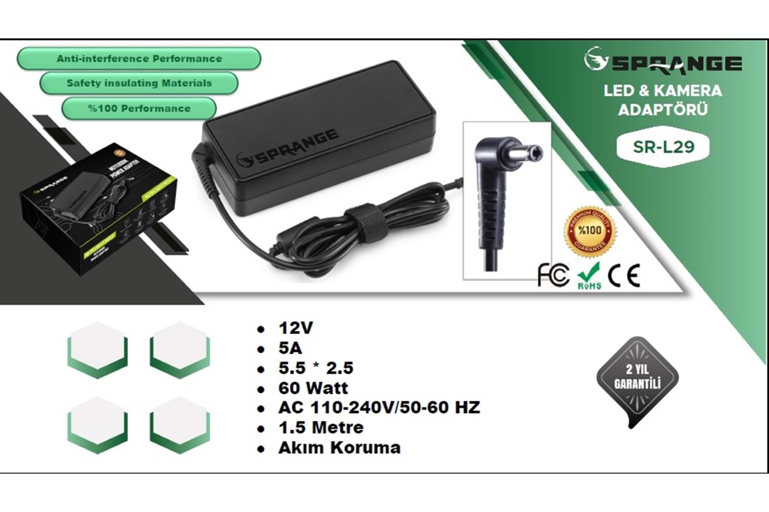 12V 5A 5.5*2.5 ADAPTÖR KAYIT CİHAZI MONİTÖR SRL29 SPRANGE