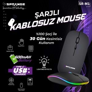 SPRANGE BT 5.2 +ŞARJLI IŞIKLI KABLOSUZ MOUSE SRM1