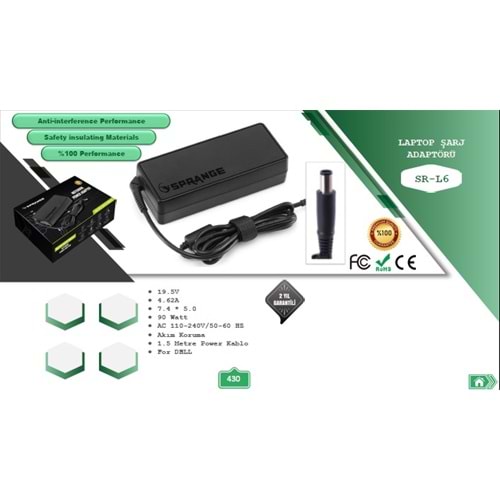 DELL 19.5V-4.74A 7.4*5.0 90W DELL KALIN SPRANGE SR-L6