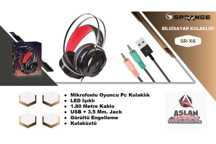 RGBLİ GAMİNG KULAKLIK AUX+MİC+USB SRX6 SR-X6