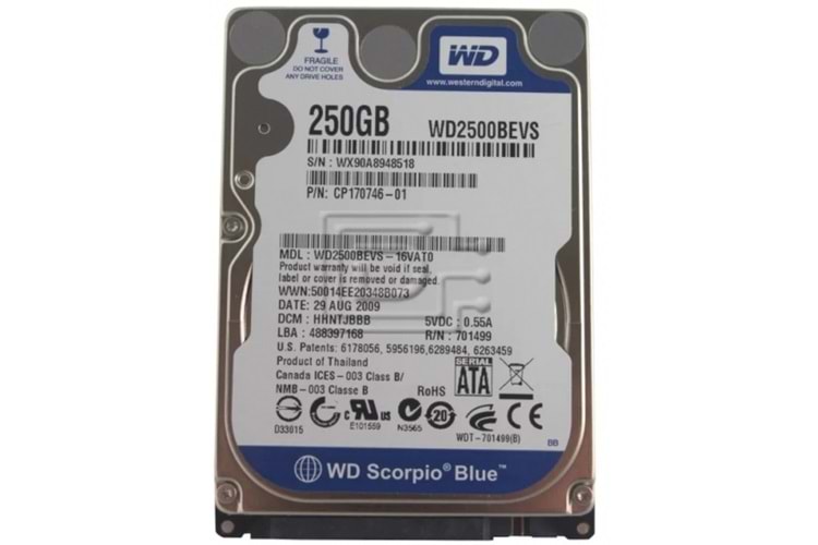 WESTERN DIGITAL 250GB WD2500BEVS SATA 5400 RPM 2.5