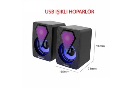 1+1 Siyah Mini Işıklı Pc, Notebook Hoparlör D04