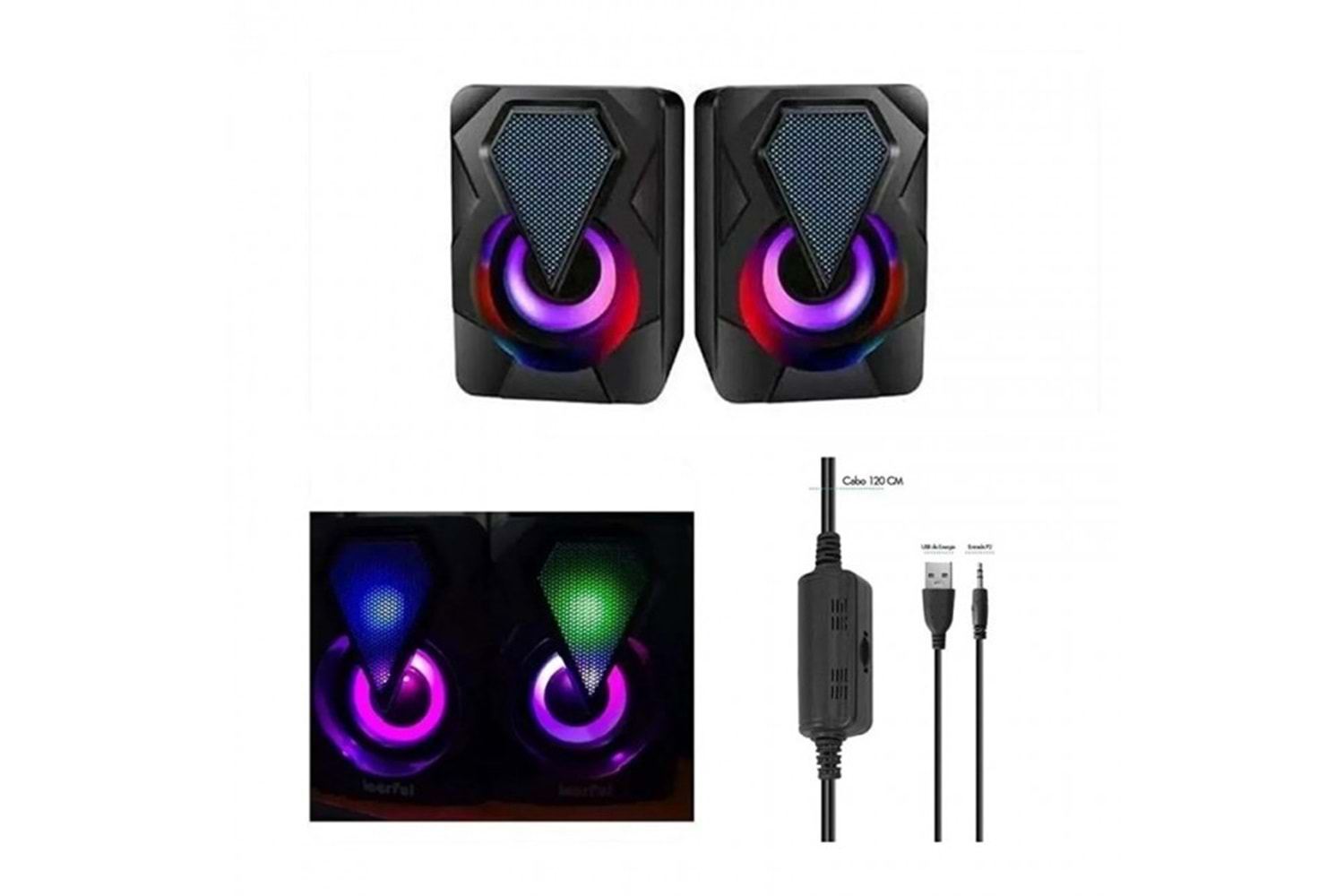 1+1 Siyah Mini Işıklı Pc, Notebook Hoparlör D04