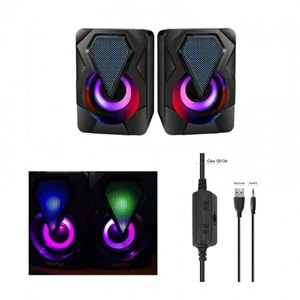 1+1 Siyah Mini Işıklı Pc, Notebook Hoparlör D04