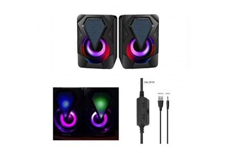 1+1 Siyah Mini Işıklı Pc, Notebook Hoparlör D04