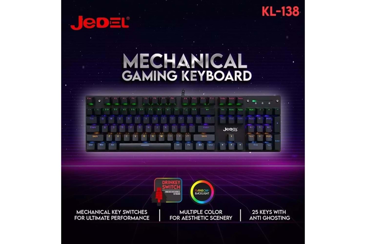 JEDEL KL138 RGB BLUE SWITCH MEKANİK KABLOLU KLAVYE