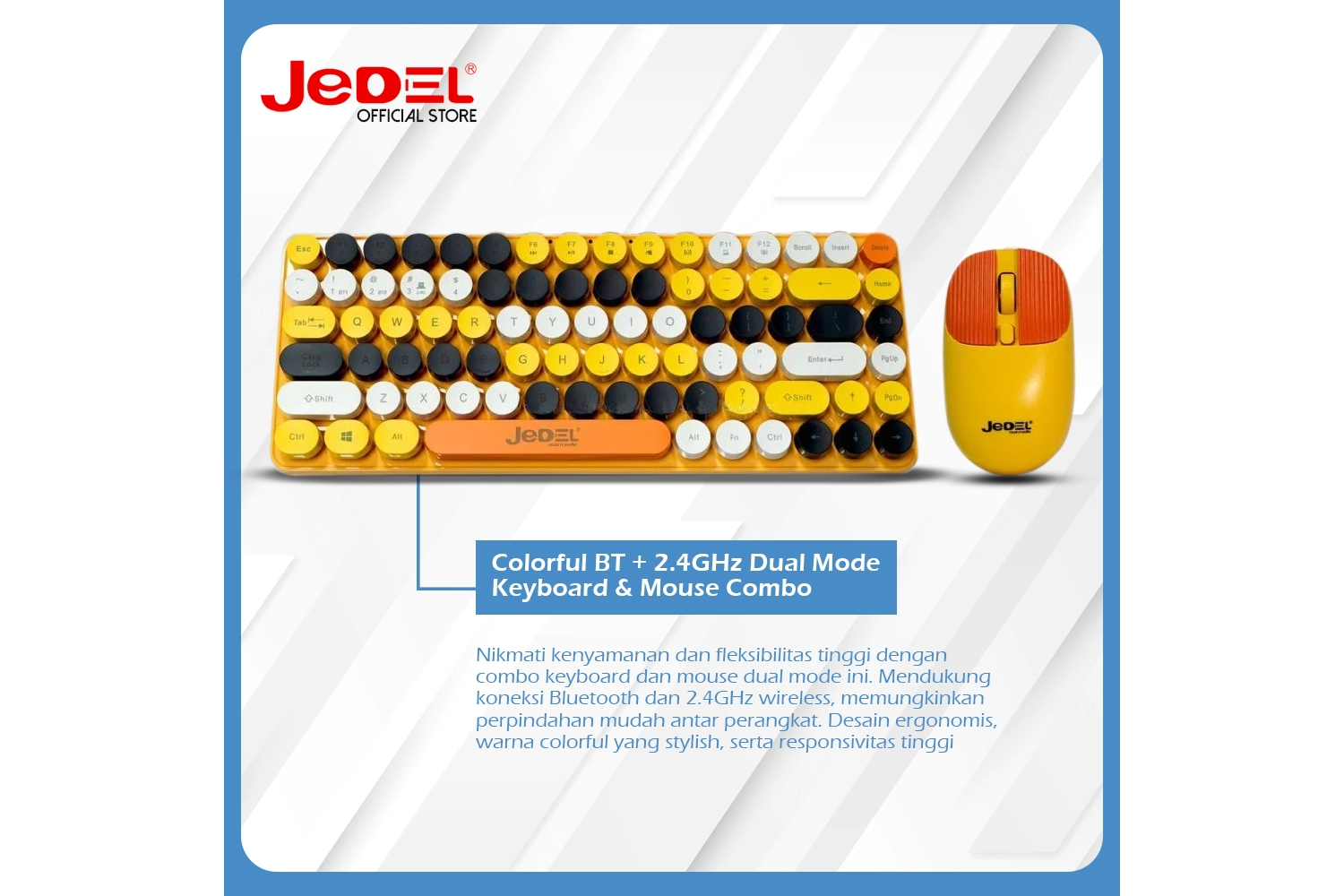 JEDEL WS682B BT+KABLOSUZ RENKLİ YUMUŞAK TUŞLU MİNİ KLAVYE+MOUSE SET