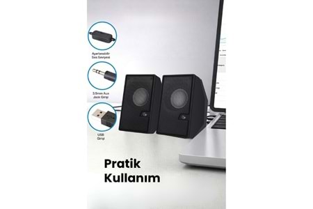 Sprange SR-PN784 2.0 3W*2 USB + 3.5mm USB 5V Hoparlör Siyah
