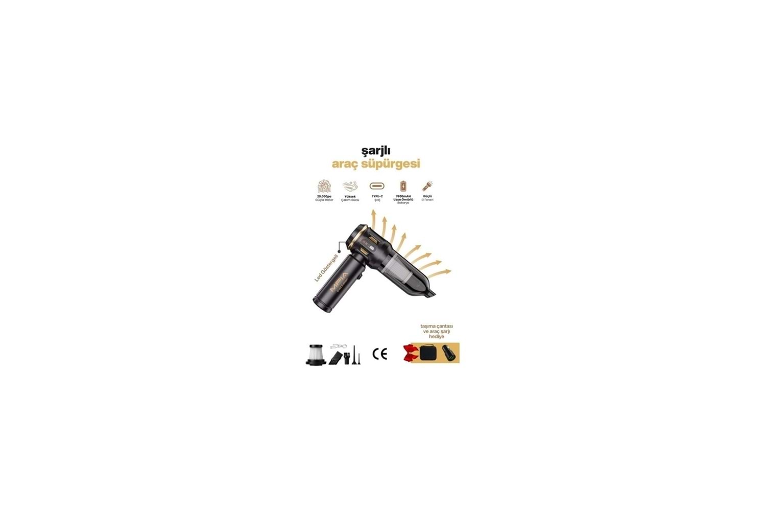 MPİA MCV-05 GOLD EDİTİON ARAÇ-EL SÜPÜRGESİ ÇOK FONKSİYONLU 10 IN 1-24000PA-USB /TYPE-C-