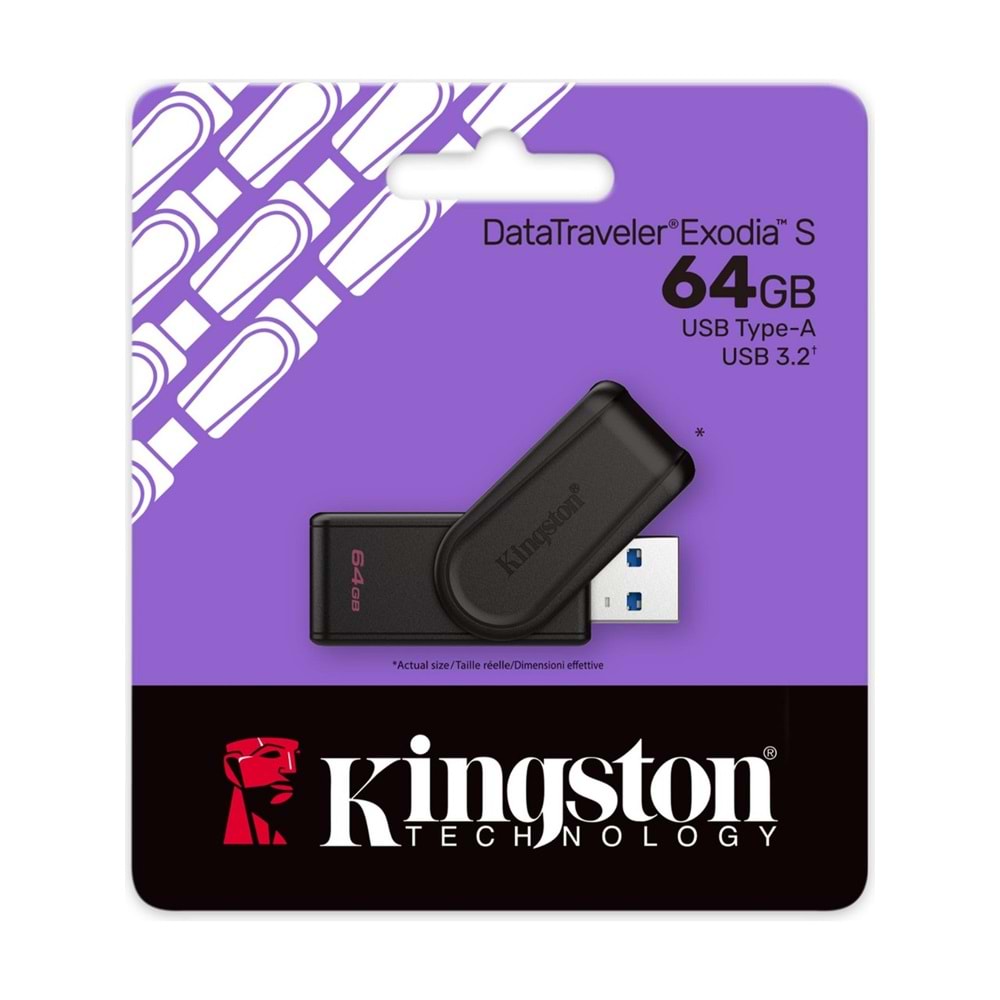 KINGSTON DTXS/64GB PORTABLE USB 3.2 GEN1 DATA TRAVELER EXODİAS FLASH DISK SİYAH