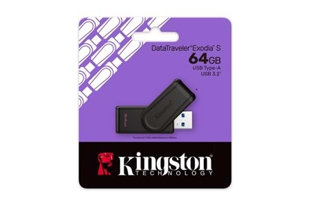 KINGSTON DTXS/64GB PORTABLE USB 3.2 GEN1 DATA TRAVELER EXODİAS FLASH DISK SİYAH