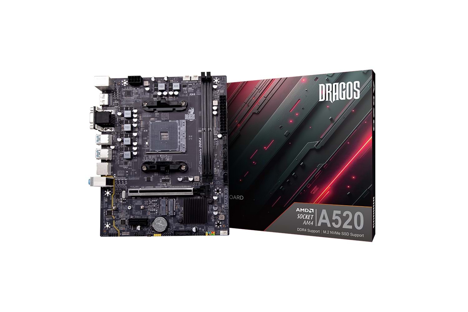 Dragos A520 D4 Sata,M2 Ddr4 4600MHz Usb 3.2 Hdmi Dp Ses G.Lan AM4 mATX Anakart