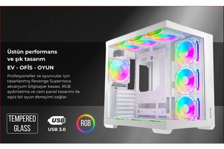 BEYAZ KUMANDALI SUPERNOVA 7 RGB FANLI ATX TEMPERLİ CAM PANEL AKVARYUM GAMİNG BİLGİSAYAR KASASI