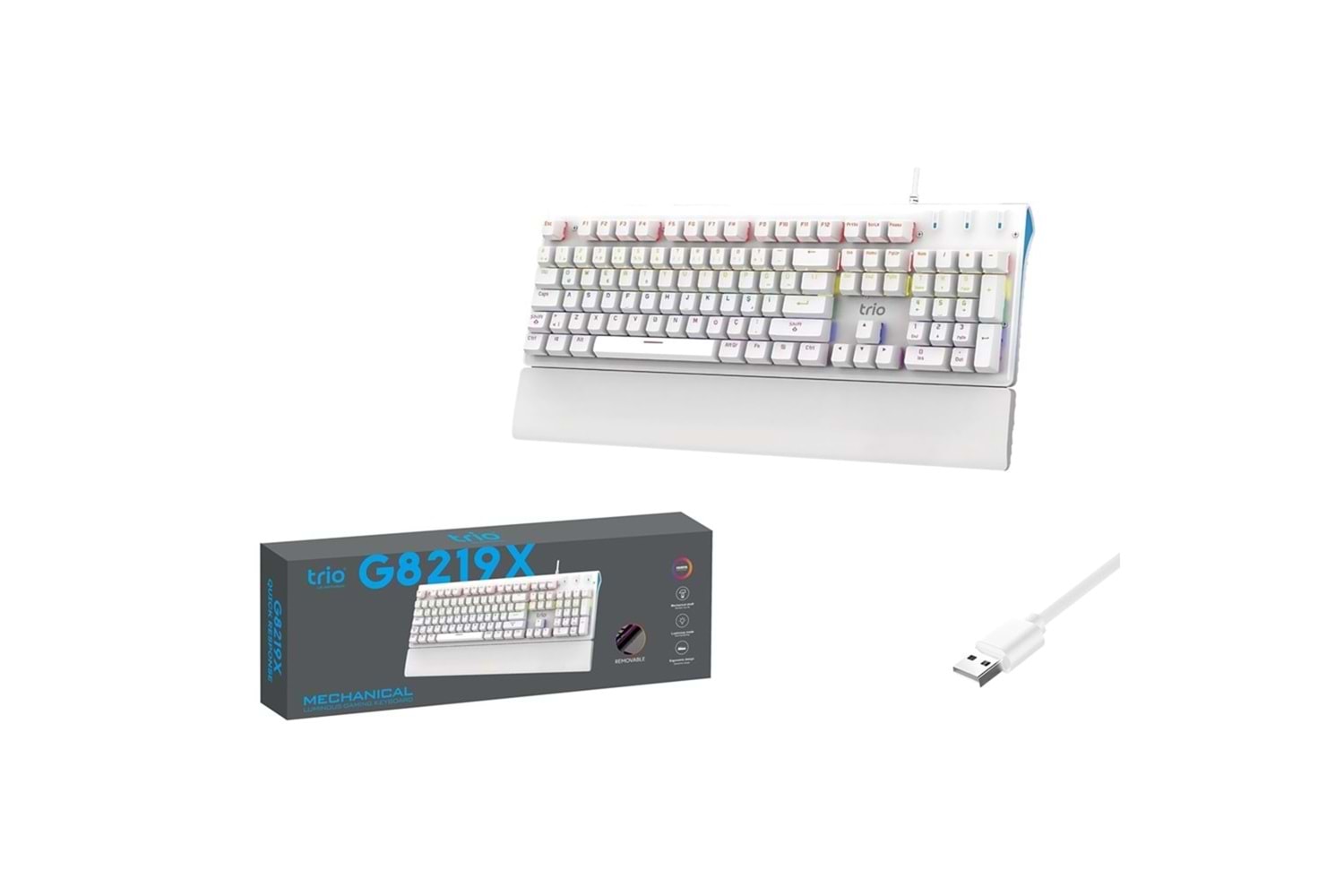 TRİO TRG8219X BEYAZ OYUNCU KLAVYESİ MEKANİK BLUE SWİTCH RGB
