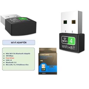CONCORD USB WIFI 300MBPS +BLUETOOTH 4.2 USB ADAPTER W-5